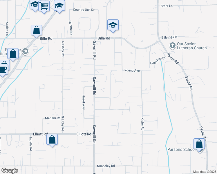 map of restaurants, bars, coffee shops, grocery stores, and more near 6019 Peck Lane in Paradise