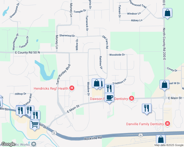 map of restaurants, bars, coffee shops, grocery stores, and more near 1320 Colonial Ln in Danville