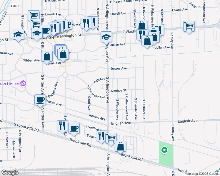 map of restaurants, bars, coffee shops, grocery stores, and more near 333 South Arlington Avenue in Indianapolis