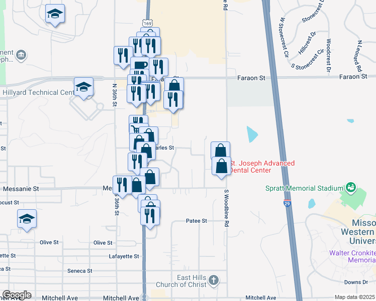 map of restaurants, bars, coffee shops, grocery stores, and more near 402 Sarah Lane in Saint Joseph