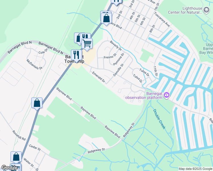 map of restaurants, bars, coffee shops, grocery stores, and more near 1 Emerald Drive in Barnegat Township