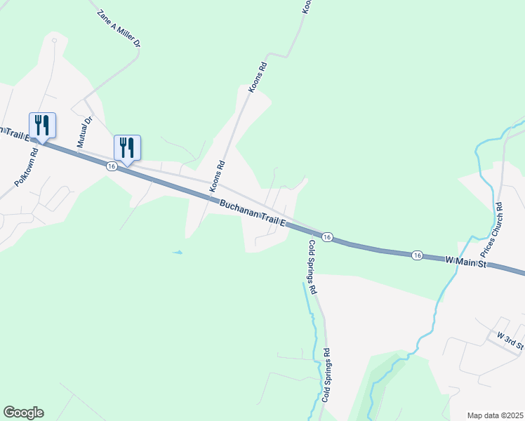 map of restaurants, bars, coffee shops, grocery stores, and more near 5808 Tick Ridge Road in Waynesboro