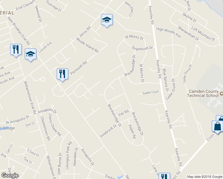 map of restaurants, bars, coffee shops, grocery stores, and more near 3 Val David Court in Sicklerville