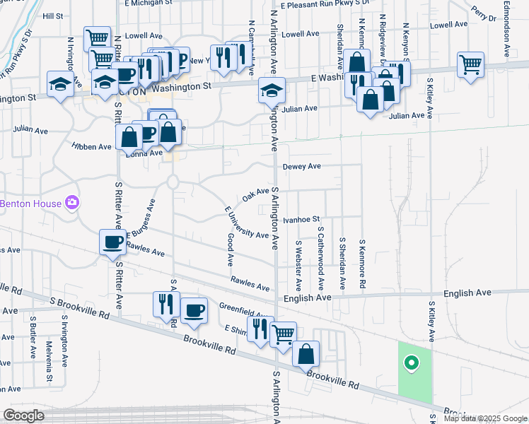 map of restaurants, bars, coffee shops, grocery stores, and more near 333 South Arlington Avenue in Indianapolis
