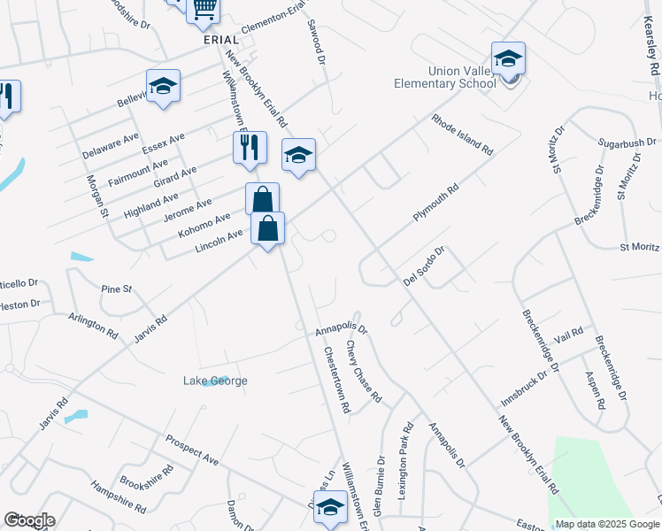 map of restaurants, bars, coffee shops, grocery stores, and more near 18 Galena Court in Gloucester Township