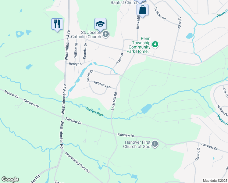 map of restaurants, bars, coffee shops, grocery stores, and more near 1441 Beck Mill Road in Hanover