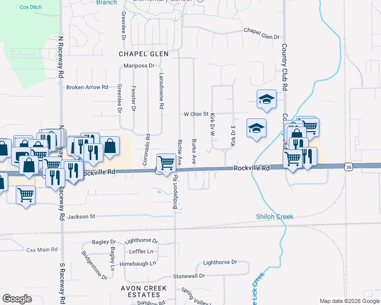 map of restaurants, bars, coffee shops, grocery stores, and more near 34 Burke Avenue in Indianapolis