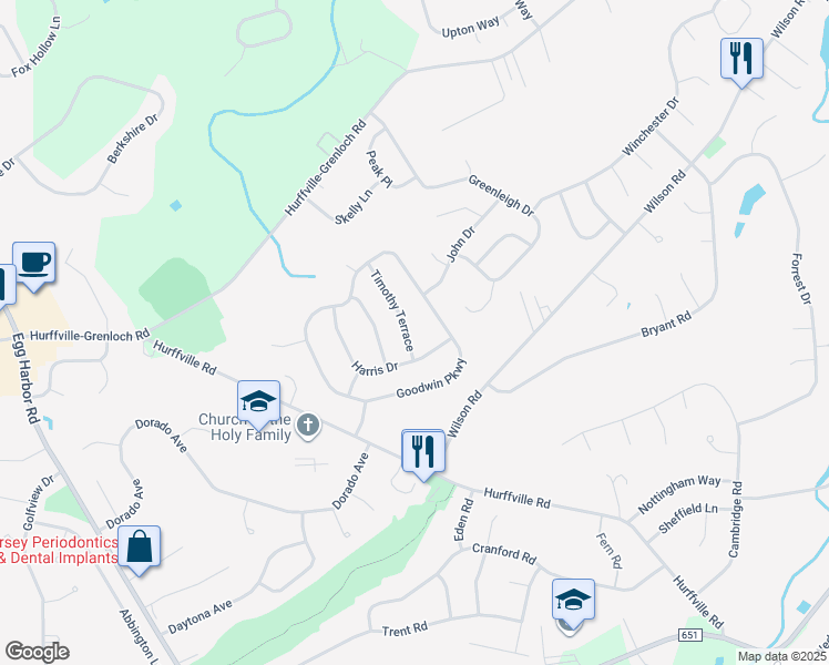 map of restaurants, bars, coffee shops, grocery stores, and more near 404 Timothy Terrace in Washington Township