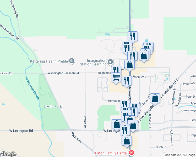 map of restaurants, bars, coffee shops, grocery stores, and more near 523 Golden Crossing in Eaton