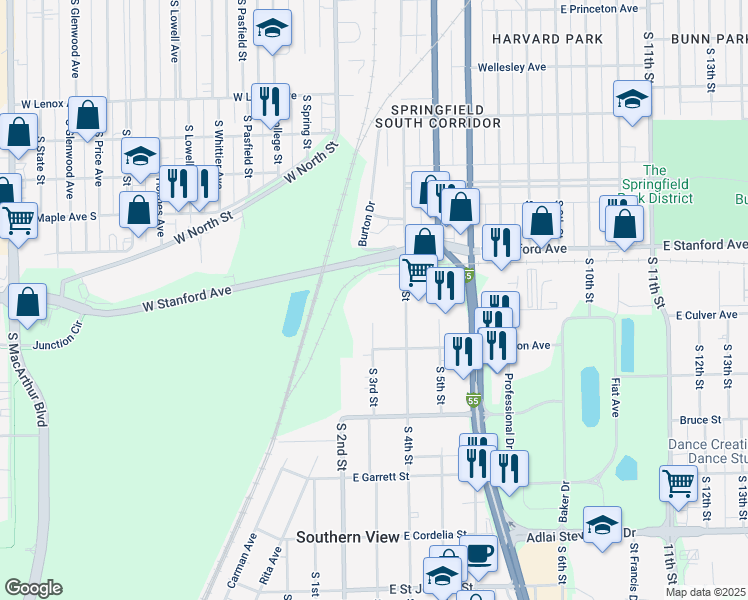 map of restaurants, bars, coffee shops, grocery stores, and more near 2721-2799 South 4th Street in Springfield