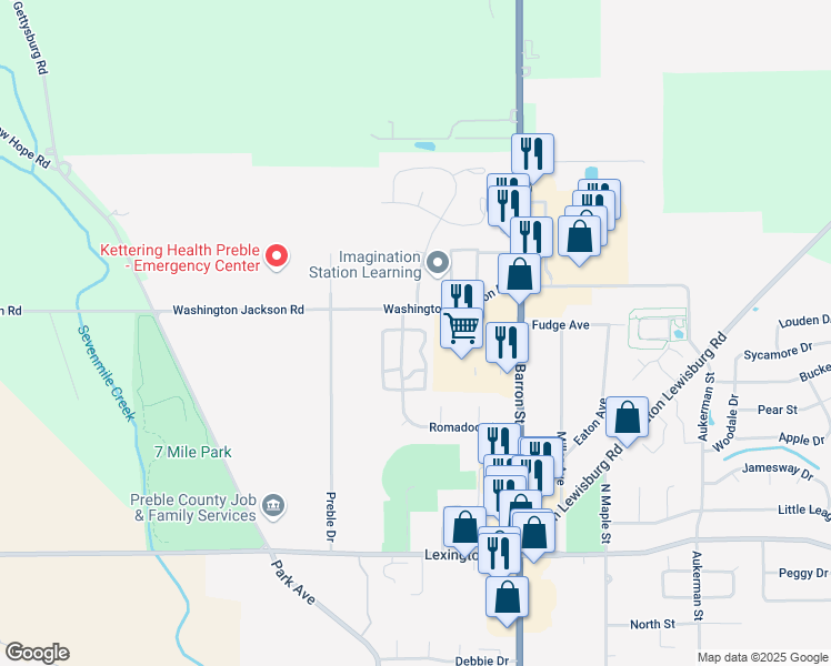 map of restaurants, bars, coffee shops, grocery stores, and more near 518 Silver Crossing in Eaton