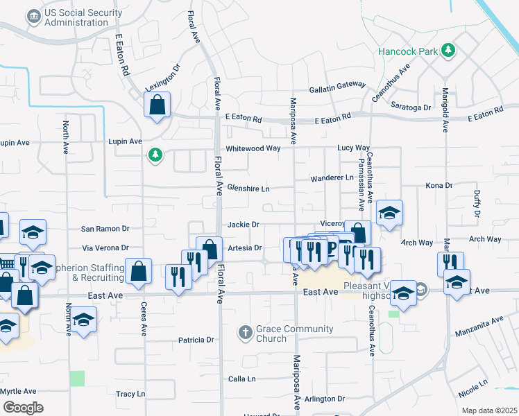 map of restaurants, bars, coffee shops, grocery stores, and more near 9 Tierra Rosa Lane in Chico