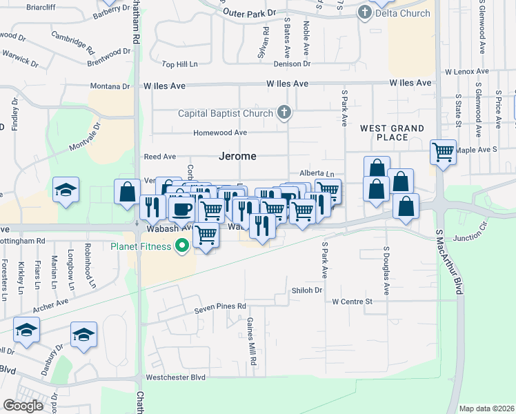 map of restaurants, bars, coffee shops, grocery stores, and more near 1530 Jerome Avenue in Jerome