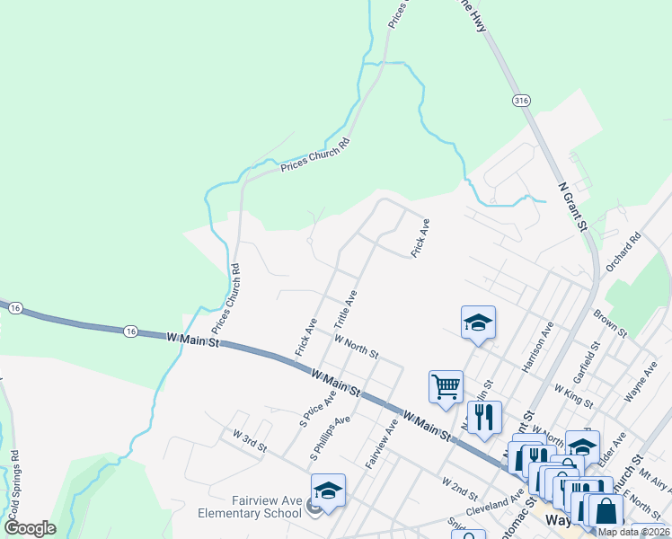 map of restaurants, bars, coffee shops, grocery stores, and more near 299 Frick Avenue in Waynesboro