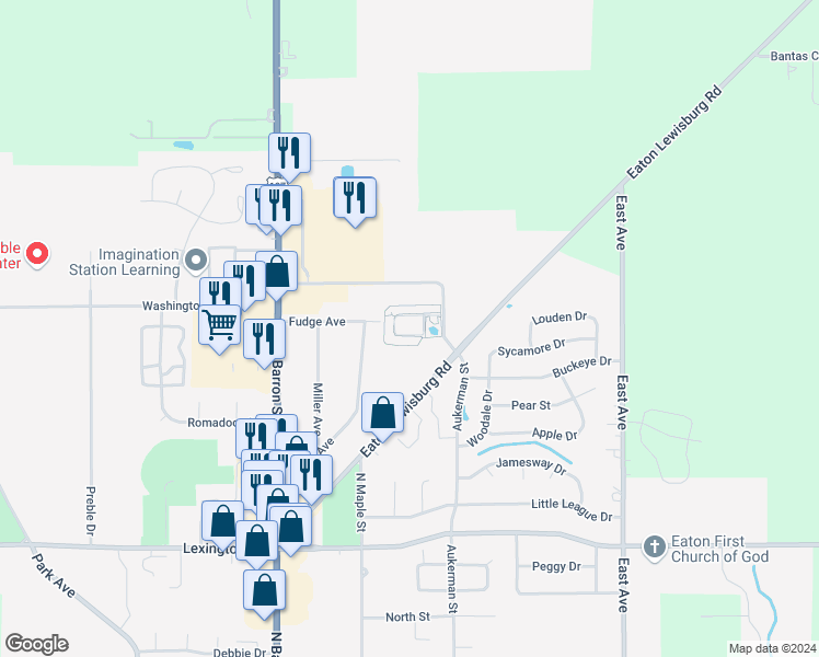 map of restaurants, bars, coffee shops, grocery stores, and more near 99 Hampshire Drive in Eaton