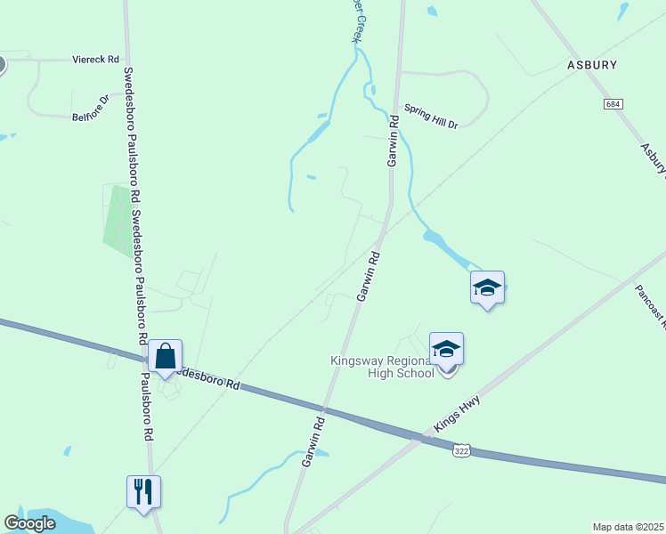 map of restaurants, bars, coffee shops, grocery stores, and more near 235 Casella Way in Swedesboro
