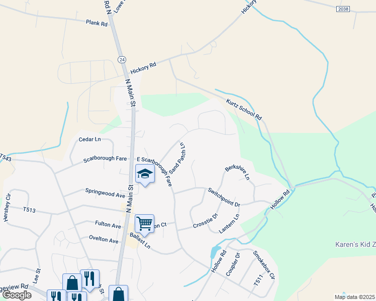 map of restaurants, bars, coffee shops, grocery stores, and more near 231 Sand Patch Lane in Stewartstown