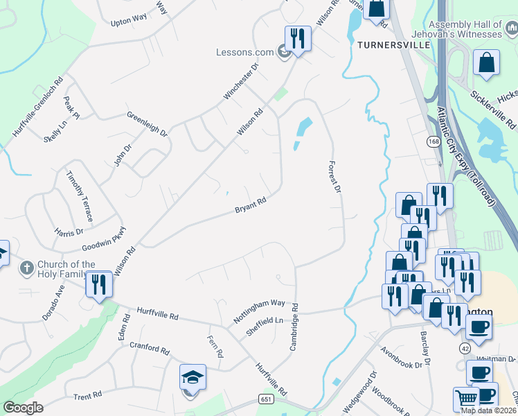 map of restaurants, bars, coffee shops, grocery stores, and more near 51 Bryant Road in Washington Township