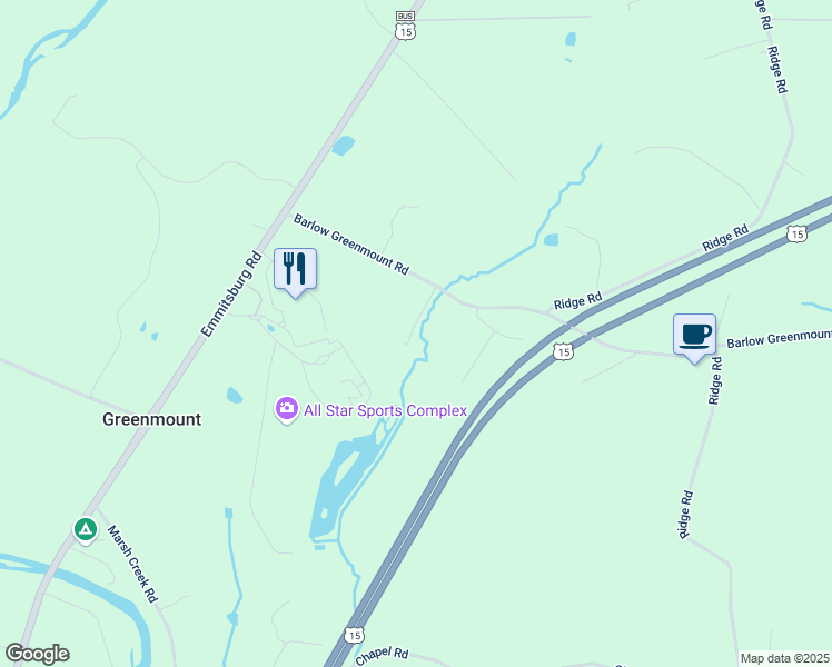 map of restaurants, bars, coffee shops, grocery stores, and more near 900 Barlow Greenmount Road in Gettysburg