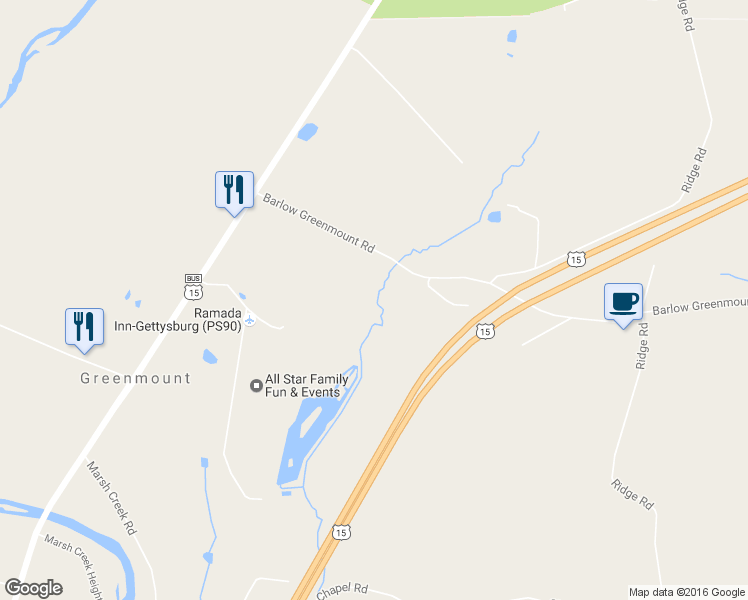map of restaurants, bars, coffee shops, grocery stores, and more near 900 Barlow Greenmount Road in Gettysburg