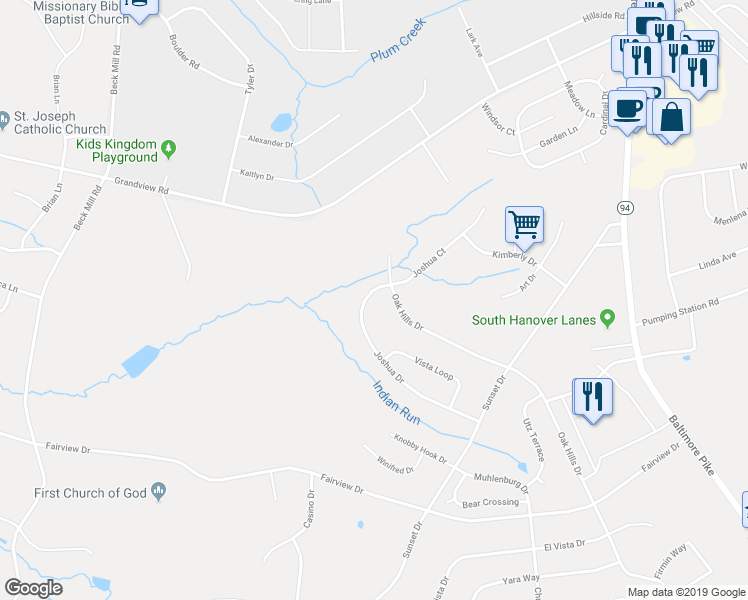 map of restaurants, bars, coffee shops, grocery stores, and more near 277 Joshua Drive in Hanover
