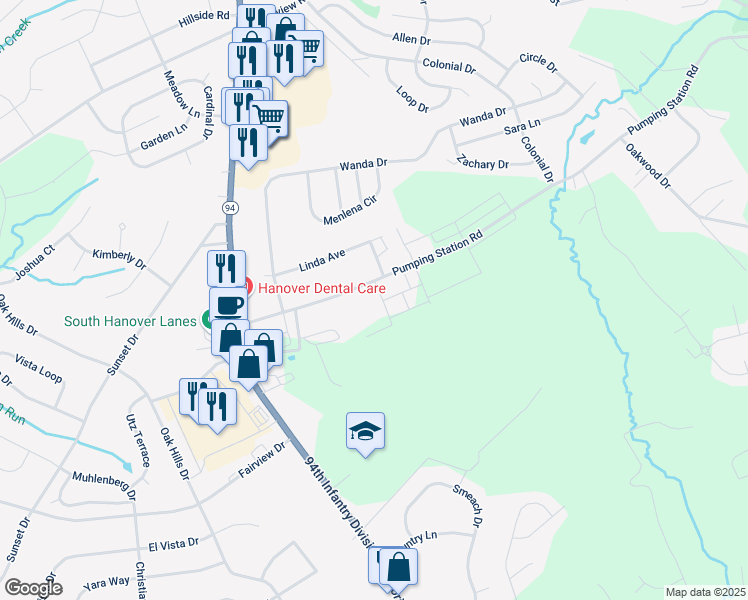 map of restaurants, bars, coffee shops, grocery stores, and more near 155 Pumping Station Road in Hanover