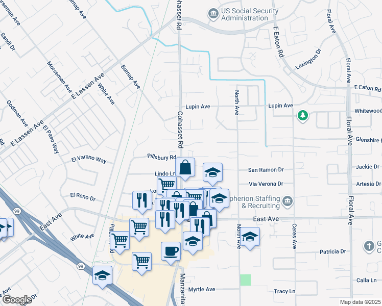 map of restaurants, bars, coffee shops, grocery stores, and more near 929 Christi Lane in Chico