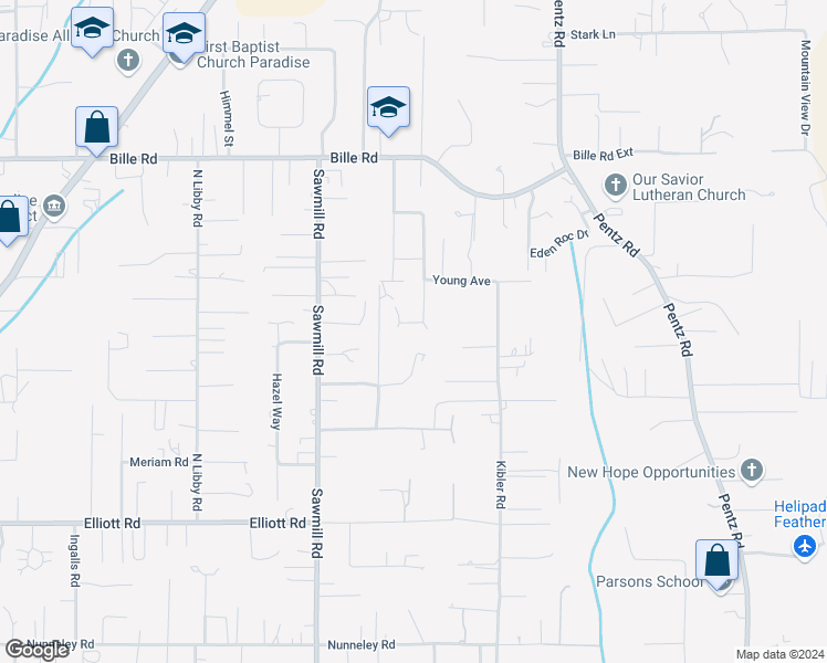 map of restaurants, bars, coffee shops, grocery stores, and more near 1604 Rowyn Circle in Paradise