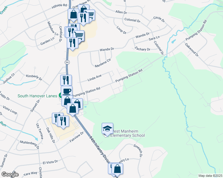 map of restaurants, bars, coffee shops, grocery stores, and more near 155 Pumping Station Road in Hanover