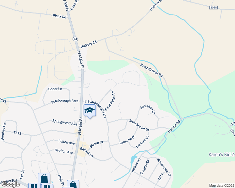 map of restaurants, bars, coffee shops, grocery stores, and more near 231 Sand Patch Lane in Stewartstown