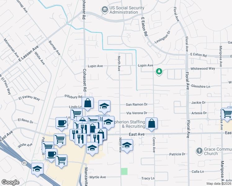 map of restaurants, bars, coffee shops, grocery stores, and more near in Chico