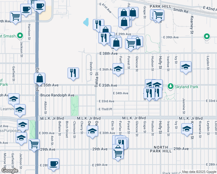 map of restaurants, bars, coffee shops, grocery stores, and more near in Denver