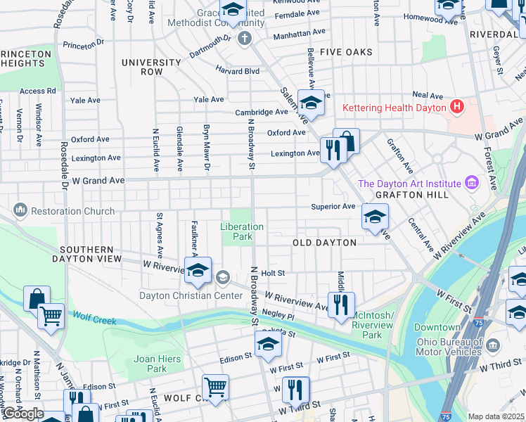 map of restaurants, bars, coffee shops, grocery stores, and more near 839 Easton Street in Dayton