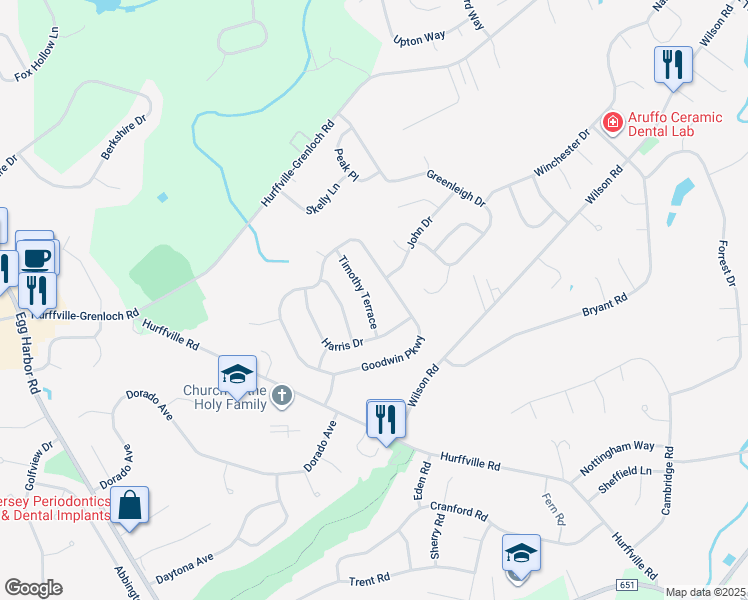 map of restaurants, bars, coffee shops, grocery stores, and more near 408 Timothy Terrace in Washington Township