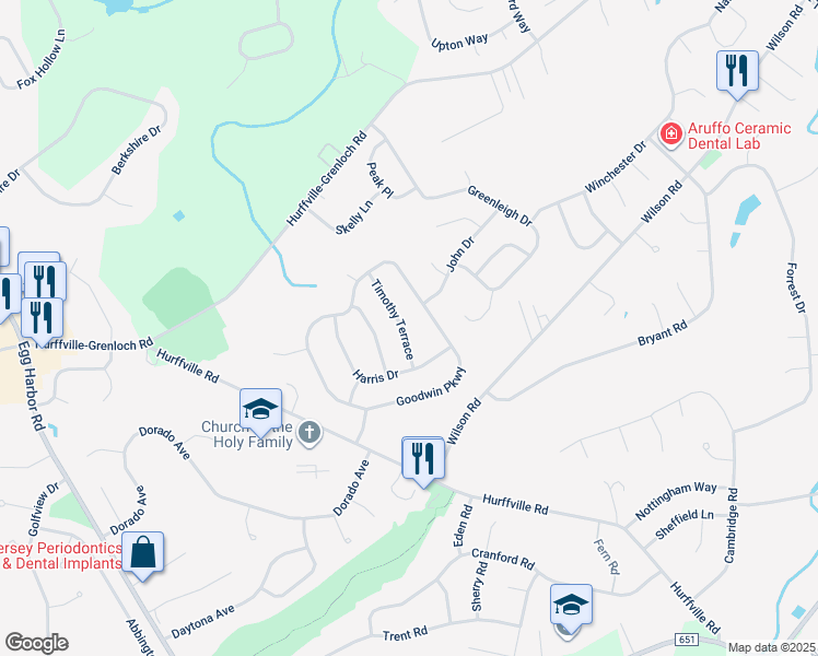 map of restaurants, bars, coffee shops, grocery stores, and more near 408 Timothy Terrace in Washington Township