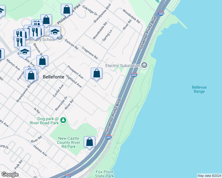 map of restaurants, bars, coffee shops, grocery stores, and more near 733 Governor House Circle in Wilmington