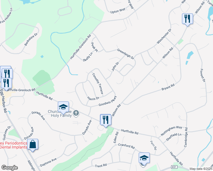 map of restaurants, bars, coffee shops, grocery stores, and more near 404 Timothy Terrace in Washington Township