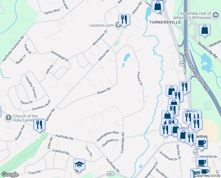 map of restaurants, bars, coffee shops, grocery stores, and more near 51 Bryant Road in Washington Township