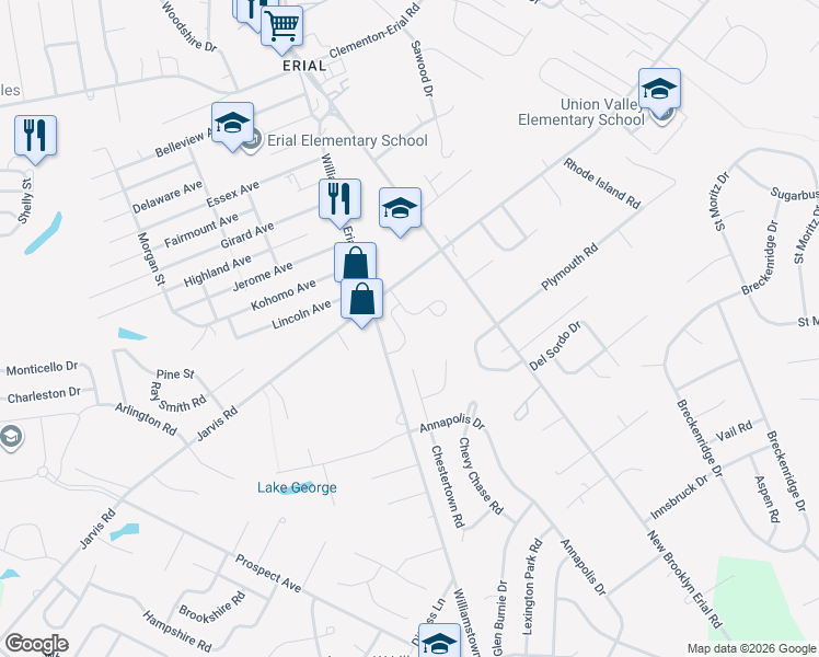 map of restaurants, bars, coffee shops, grocery stores, and more near 18 Galena Court in Sicklerville