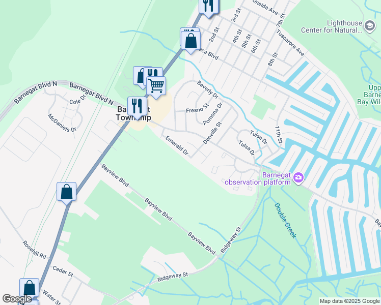 map of restaurants, bars, coffee shops, grocery stores, and more near 1 Emerald Drive in Barnegat Township