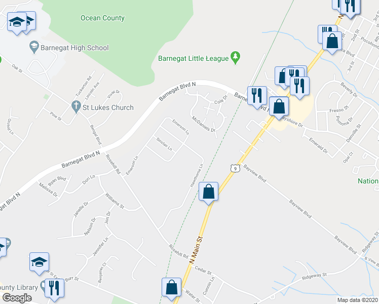 map of restaurants, bars, coffee shops, grocery stores, and more near 112 Hawthorne Lane in Barnegat Township