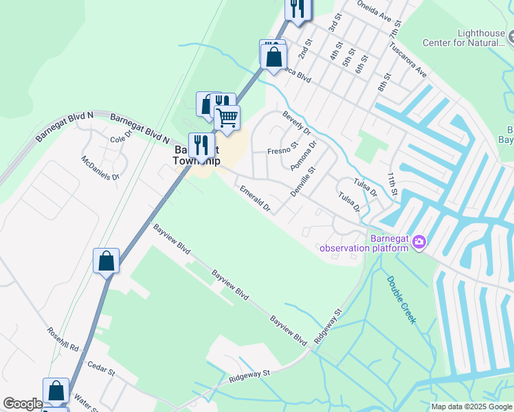map of restaurants, bars, coffee shops, grocery stores, and more near 1 Emerald Drive in Barnegat Township
