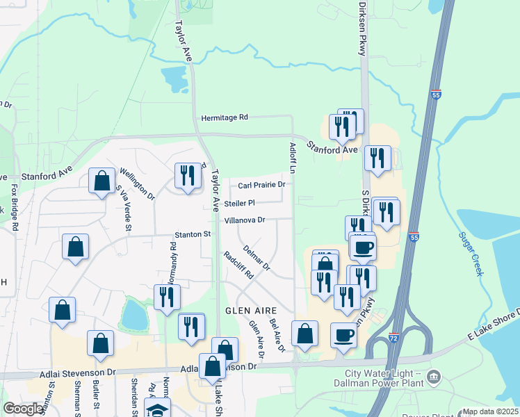 map of restaurants, bars, coffee shops, grocery stores, and more near 44 Villanova Drive in Springfield