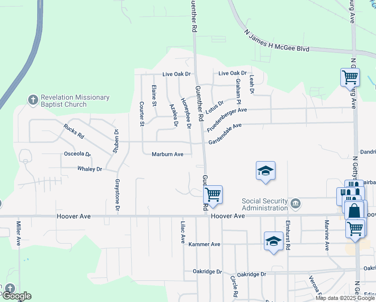 map of restaurants, bars, coffee shops, grocery stores, and more near 1295 Honeybee Drive in Dayton