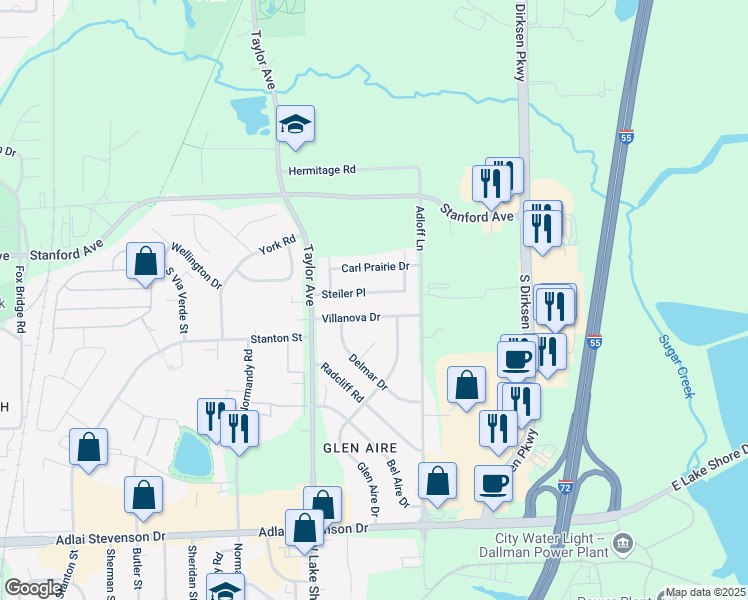map of restaurants, bars, coffee shops, grocery stores, and more near 44 Villanova Drive in Springfield