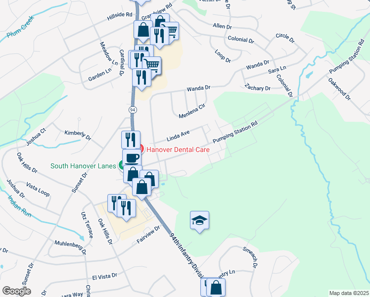map of restaurants, bars, coffee shops, grocery stores, and more near 118 Pumping Station Road in Hanover