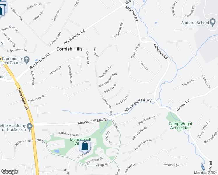 map of restaurants, bars, coffee shops, grocery stores, and more near 307 Blue Jay Drive in Hockessin