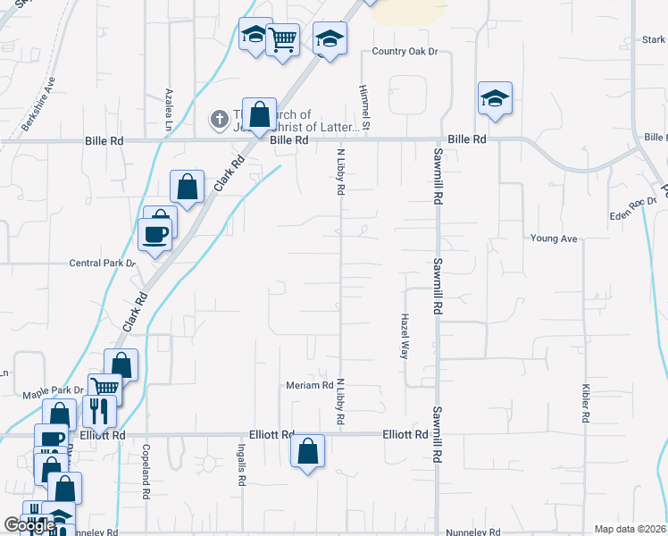 map of restaurants, bars, coffee shops, grocery stores, and more near 6051 North Libby Road in Paradise