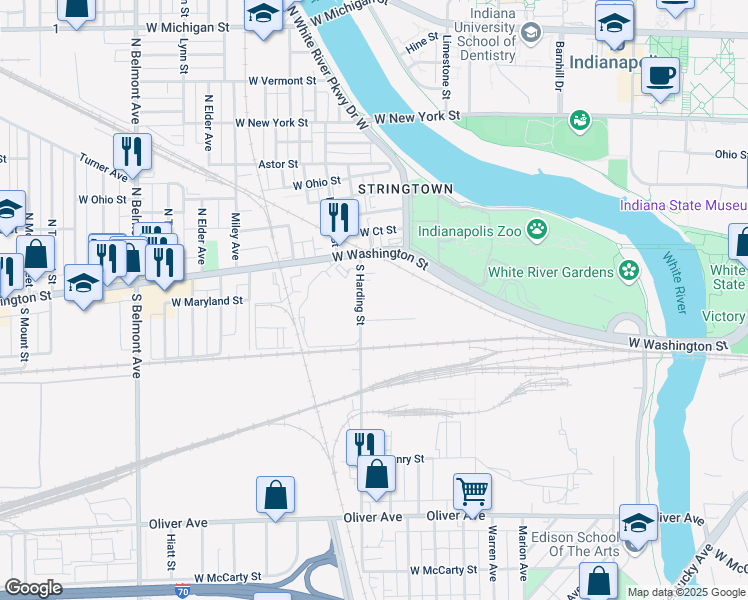 map of restaurants, bars, coffee shops, grocery stores, and more near in Indianapolis