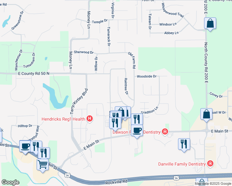 map of restaurants, bars, coffee shops, grocery stores, and more near 1320 Colonial Lane in Danville